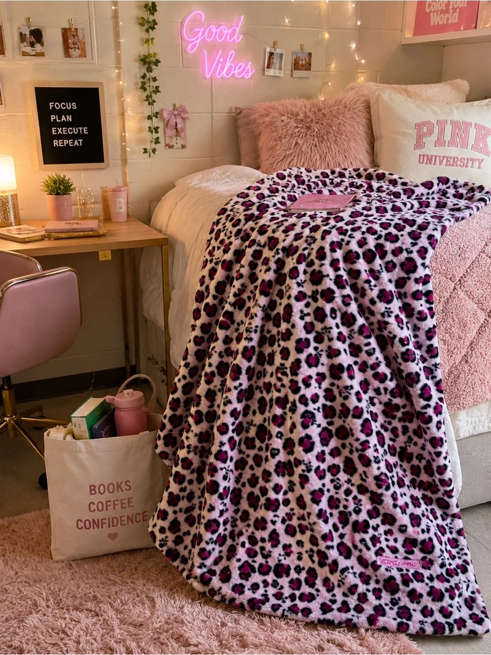 Betsey Johnson Pink Leopard Throw Blanket